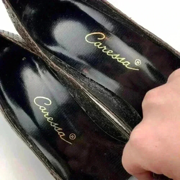 Canessa womens heels size 8 AA brown snakeskin bow vintage 80s - Picture 12 of 15